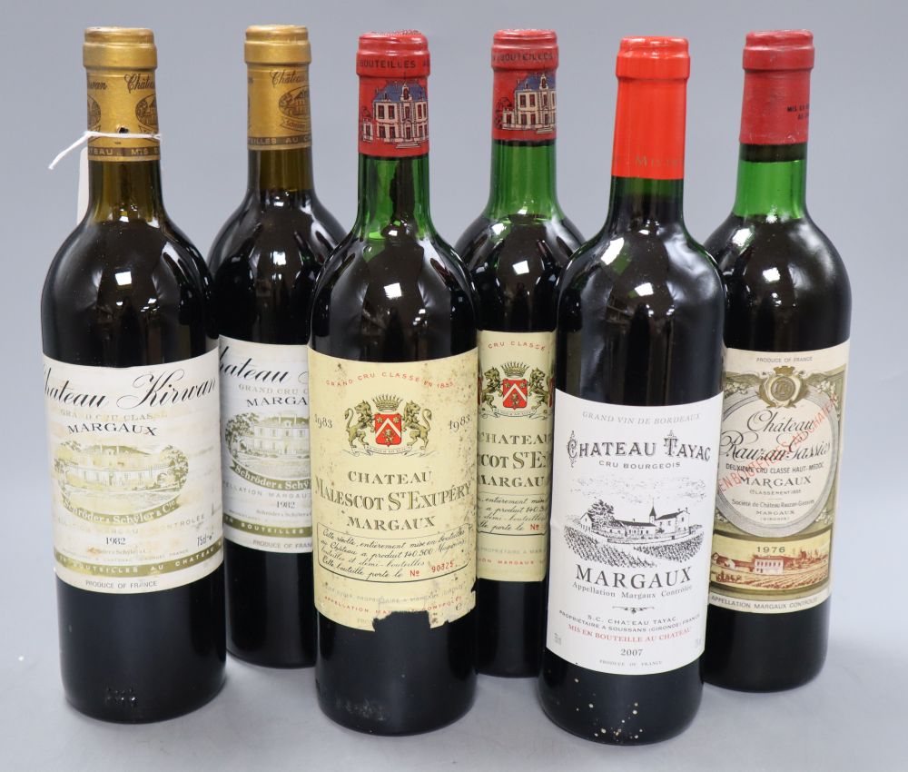 Chateau Rausan-Gassies-Margaux, 75cl., 1976, Chateau Kirwn-Margaux, 75cl, 1982, (2), Chateau Malescot St Exupery-Margaux, 75cl, 1983, (